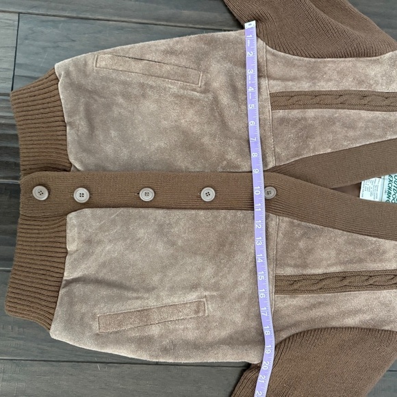 1980s Outdoor Exchange Genuine Suede and Cable Knit Cardigan Size M - Picture 6 of 9